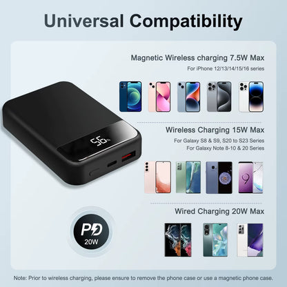 10000mAh Magnetic Power Bank Portable Fast Charger 20W Wireless Charging LED Display Magsafe for IPhone 16 15 14 13 12 Pro Max