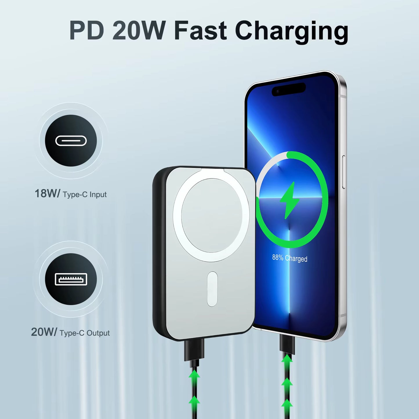 10000mAh Magnetic Power Bank Portable Fast Charger 20W Wireless Charging LED Display Magsafe for IPhone 16 15 14 13 12 Pro Max