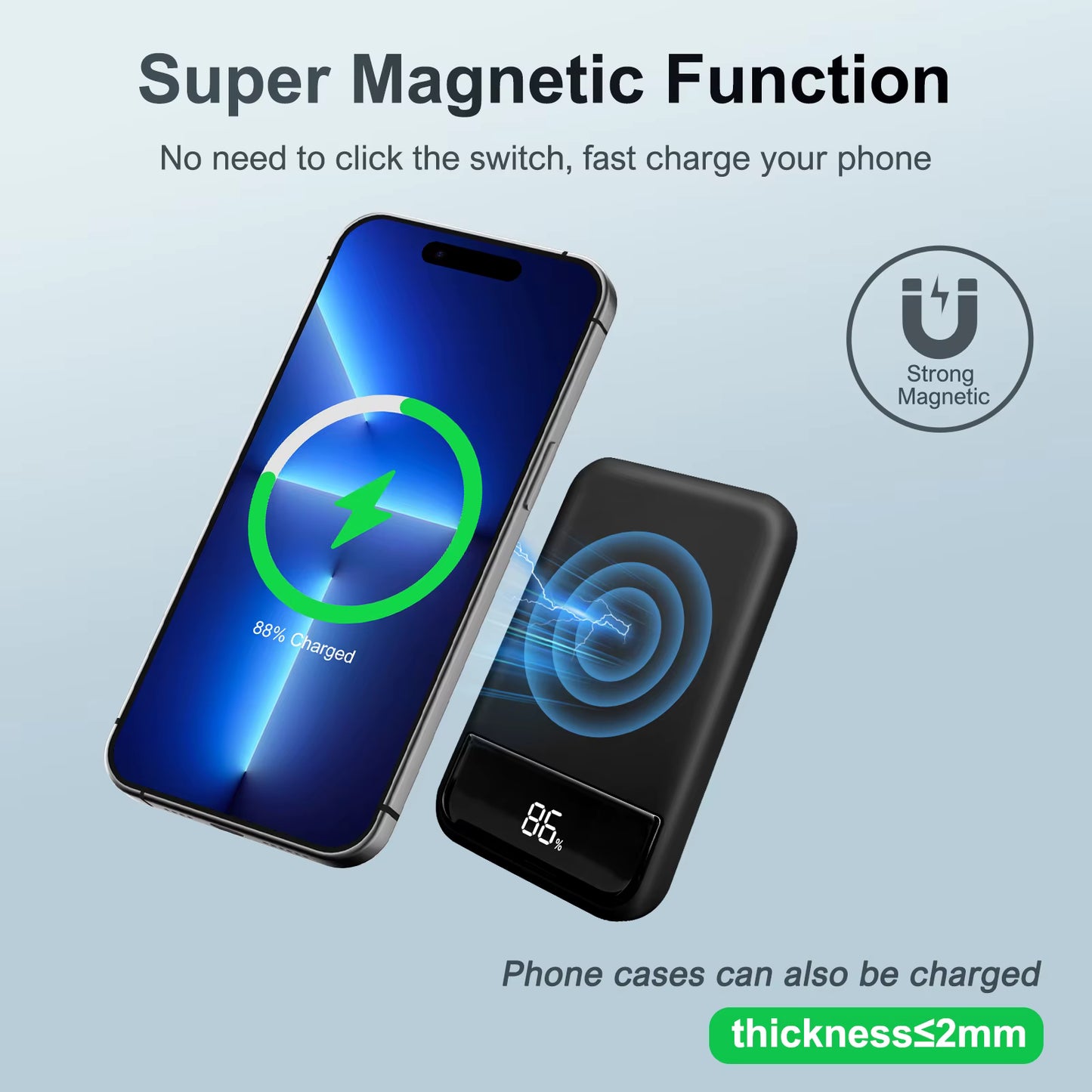 10000mAh Magnetic Power Bank Portable Fast Charger 20W Wireless Charging LED Display Magsafe for IPhone 16 15 14 13 12 Pro Max