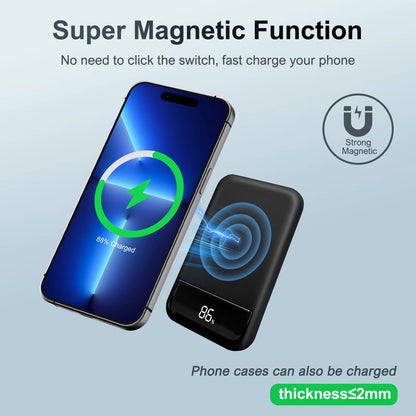 10000mAh Magnetic Power Bank Portable Fast Charger 20W Wireless Charging LED Display Magsafe for IPhone 16 15 14 13 12 Pro Max