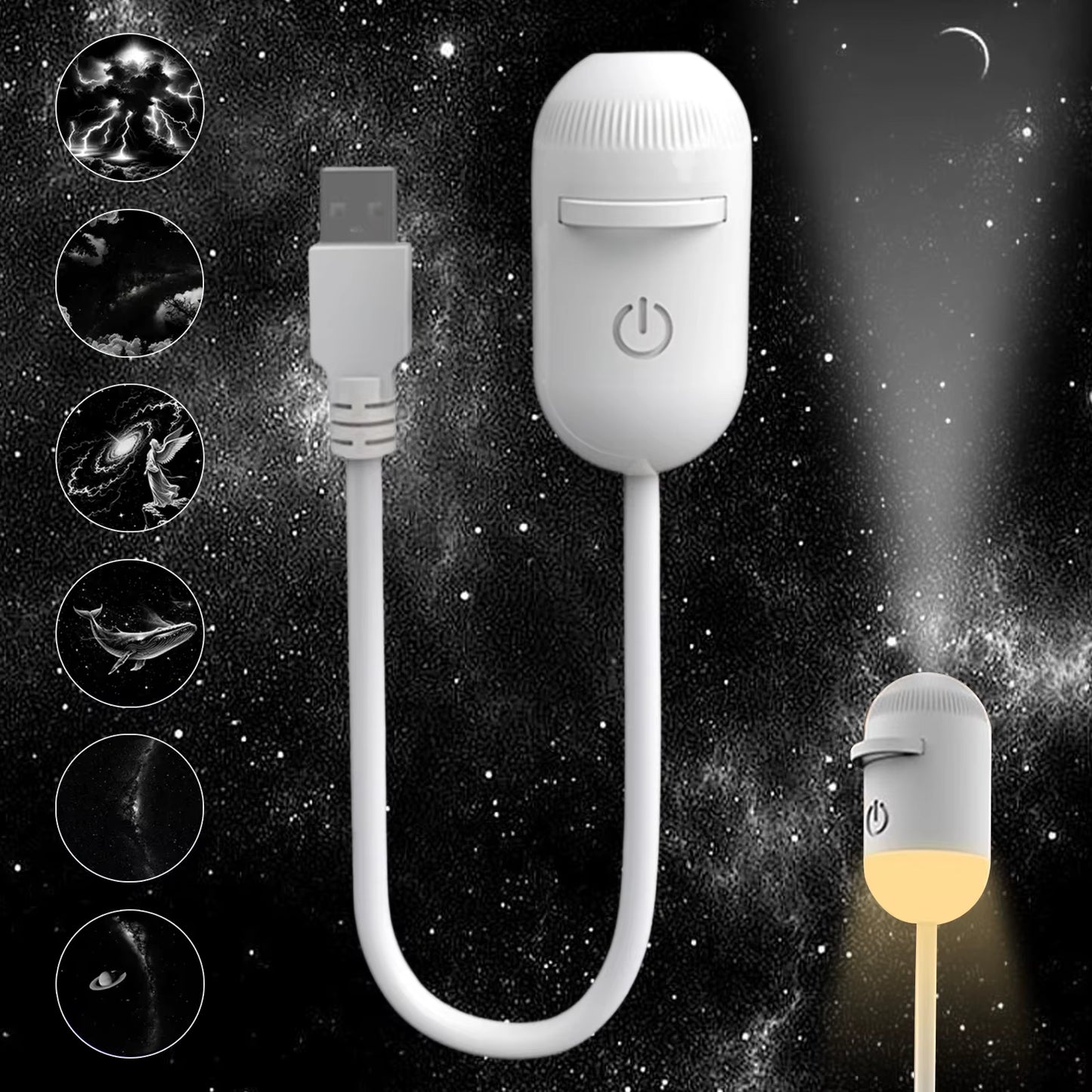 NEW 2-in-1 Mini Galaxy Star Projector Night Light Dual Use HD Romantic Ambient Lamp USB Powered for Car Interior & Bedroom Decor
