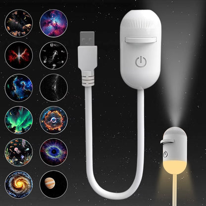 NEW 2-in-1 Mini Galaxy Star Projector Night Light Dual Use HD Romantic Ambient Lamp USB Powered for Car Interior & Bedroom Decor