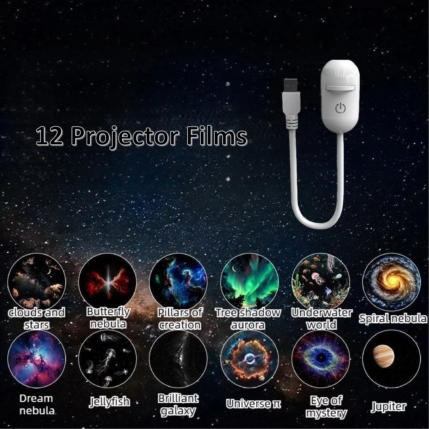 NEW 2-in-1 Mini Galaxy Star Projector Night Light Dual Use HD Romantic Ambient Lamp USB Powered for Car Interior & Bedroom Decor