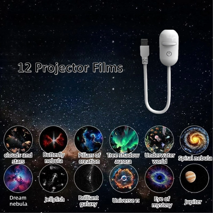 NEW 2-in-1 Mini Galaxy Star Projector Night Light Dual Use HD Romantic Ambient Lamp USB Powered for Car Interior & Bedroom Decor