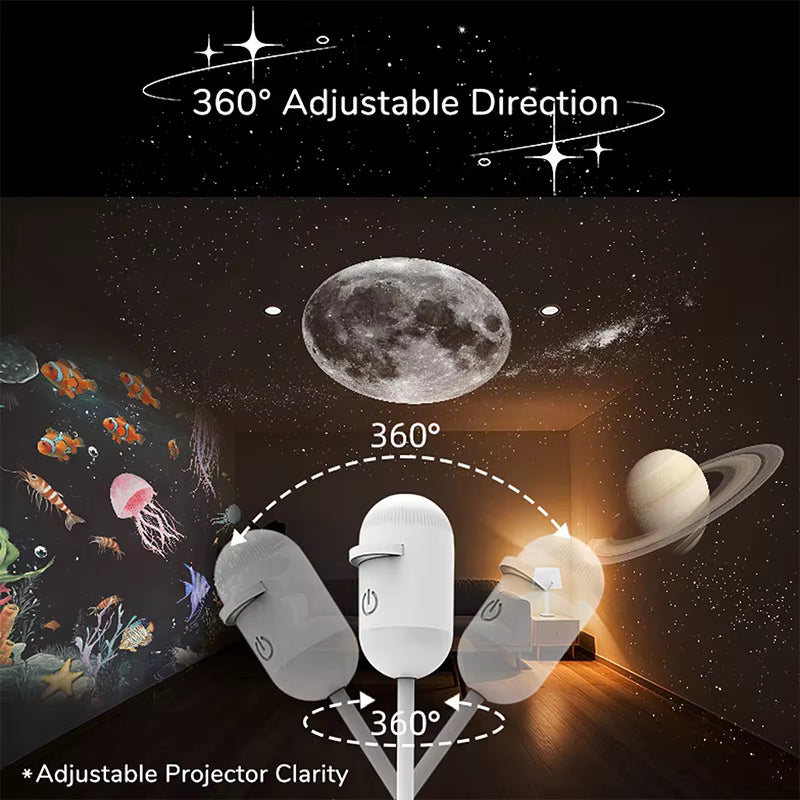 NEW 2-in-1 Mini Galaxy Star Projector Night Light Dual Use HD Romantic Ambient Lamp USB Powered for Car Interior & Bedroom Decor