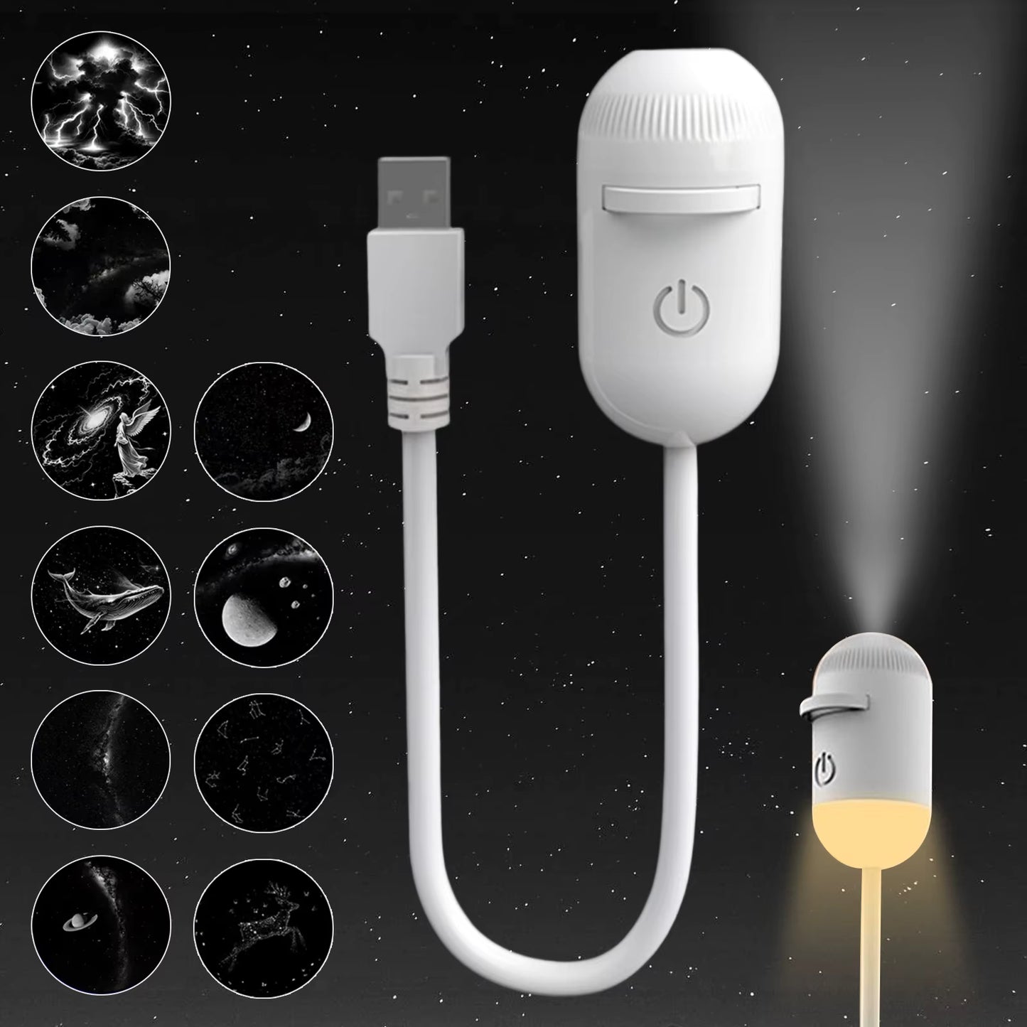 NEW 2-in-1 Mini Galaxy Star Projector Night Light Dual Use HD Romantic Ambient Lamp USB Powered for Car Interior & Bedroom Decor