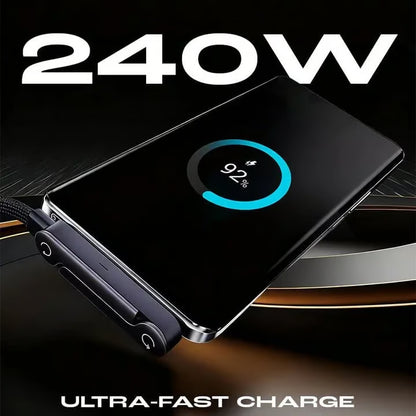 2-in-1 Invisible Holder Charger Cable - 240W Fast Charging Cord with Built-In Phone Stand